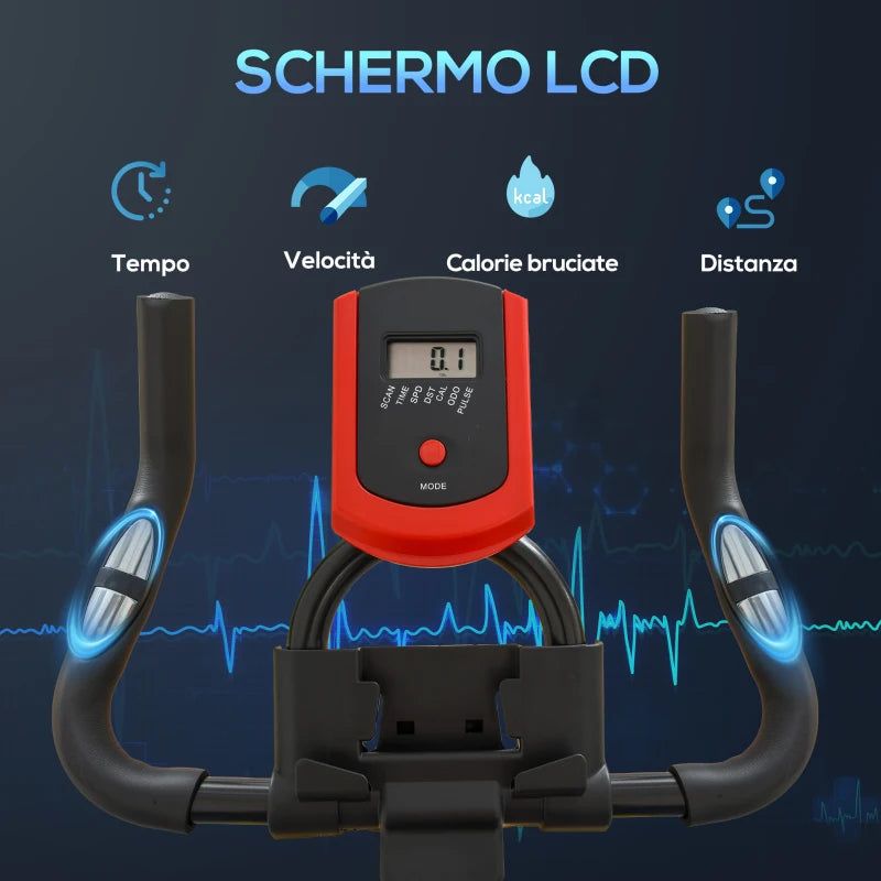 HOMCOM Cyclette da Casa con Resistenza Regolabile, Monitor LCD, Sensore Battito Cardiaco e Volano 6kg, Max.100kg