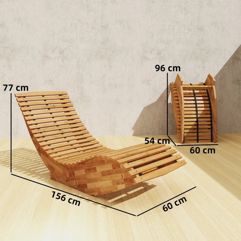 Outsunny Set di 2 Sedia Dondolo Esterno, Sdraio Pieghevole Ergonomica Legno Acacia, Naturale.