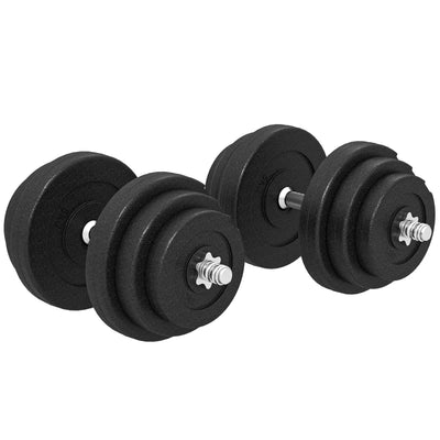 HOMCOM Set 2 Manubri Regolabili da 40 kg Totali con 12 Dischi e Impugnatura Antiscivolo, in Acciaio e Plastica, Nero