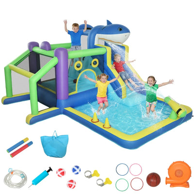 AIYAPLAY Gonfiabile Tema Squali con Scivolo, Piscina/Piscina Palline per Divertimento Bambini all'Aperto