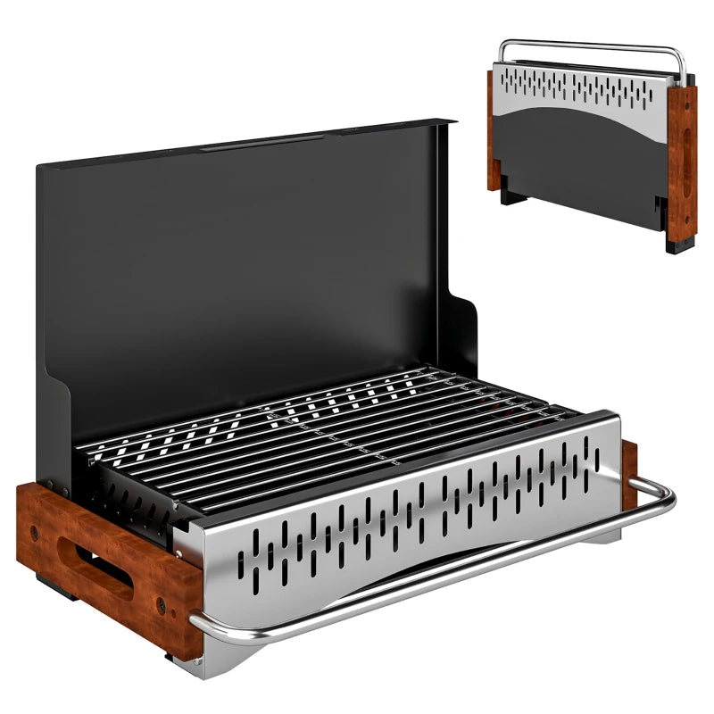 Outsunny Barbecue Portatile a Carbone con Vaschetta Rimovibile, in Acciaio Inox e Metallo, 50.5x34x33 cm, Nero