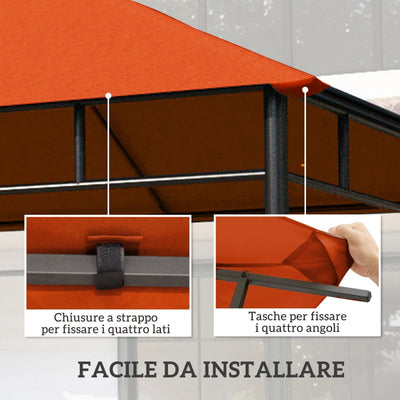Outsunny Tetto Di Ricambio 3x3m Arancione per Gazebo da Giardino in Poliestere con Fori di Ventilazione