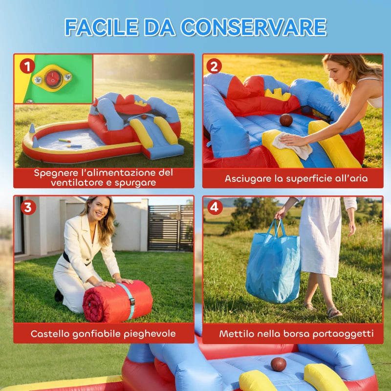 AIYAPLAY Castello Gonfiabile per Bambini con Scivolo, Piscina/Palline, Canestro da Basket e Soffiatore