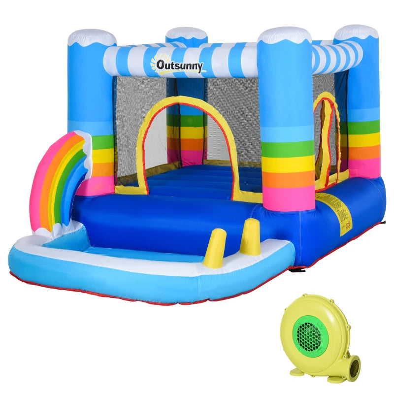 Outsunny Castello Gonfiabile per Bambini con Trampolino e Piscina, Pompa Elettrica Inclusa 280x170x155cm, Multicolore