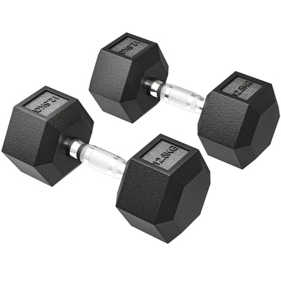 HOMCOM Set di Manubri Palestra da 2x12.5 kg Esagonale, Pesi per Palestra con Impugnatura Zigrinata Antiscivolo, Nero