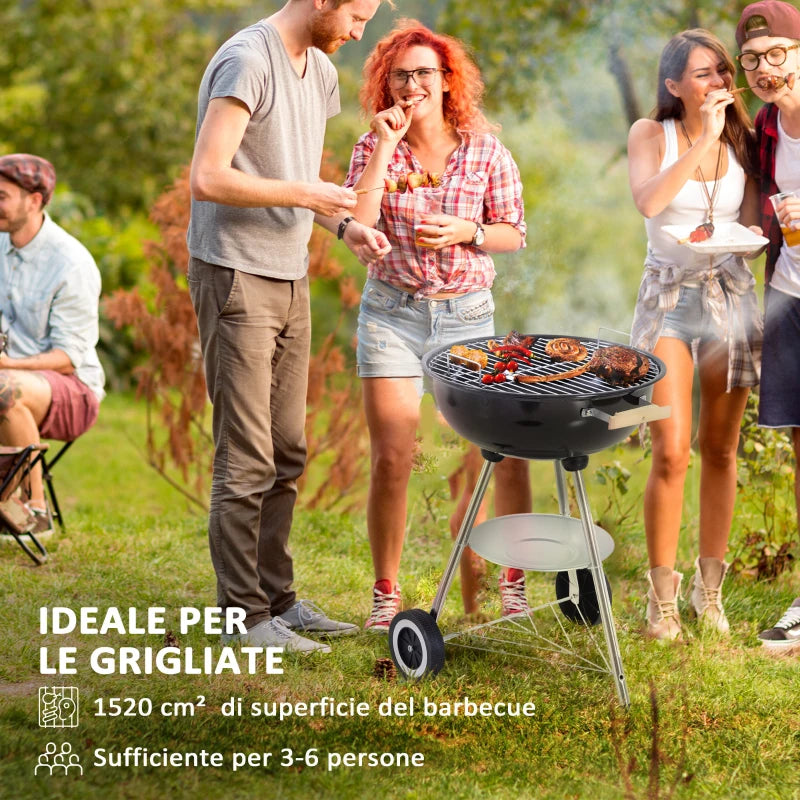 Outsunny Carrello per Barbecue con Piano in Acciaio e Ripiano Richiudibile, Ruote e Ganci, 91x58x76 cm, Nero (Copia)