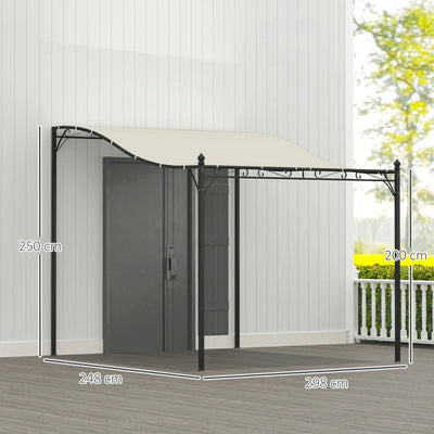 Outsunny Pergola Addossata Ricurva con 16 Fori di Drenaggio, in Metallo e Poliestere, 248x298x200/250 cm, Bianco Crema