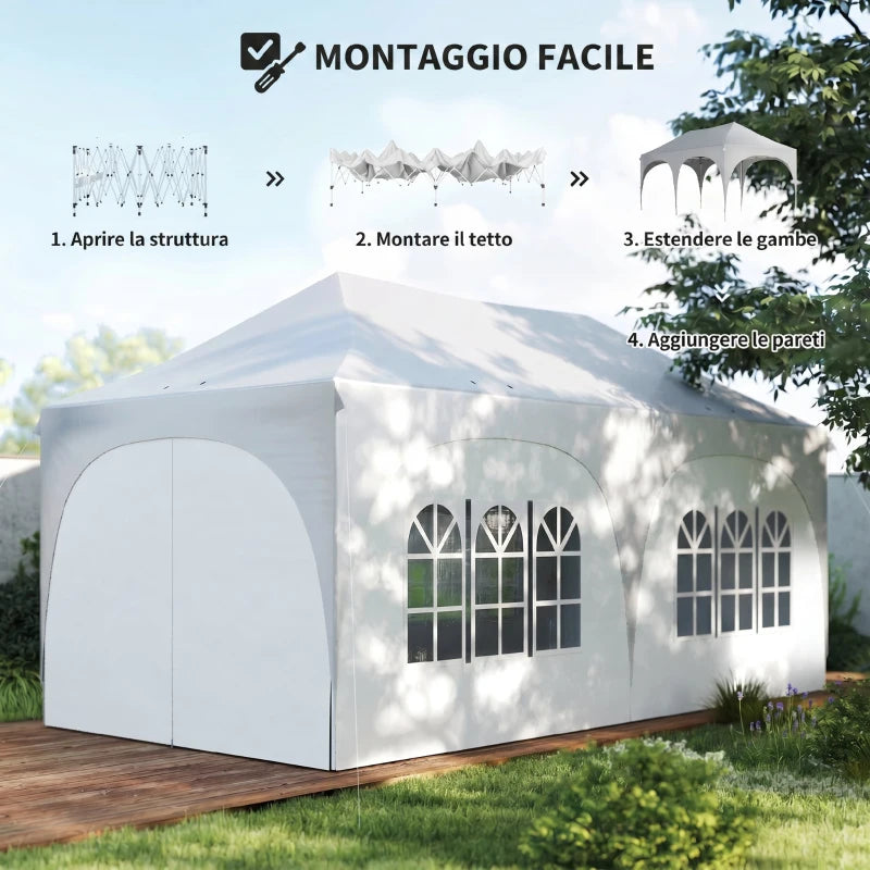 Outsunny Gazebo da Giardino Pieghevole 3x6 m con Pareti Rimovibili e Borsa di Trasporto, Bianco