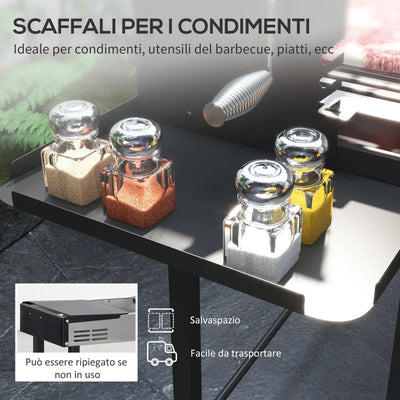 Outsunny Barbecue a Carbone a 3 Livelli con Mensole Pieghevoli e Girarrosto, in Acciaio Inox, 118x32x90 cm, Nero