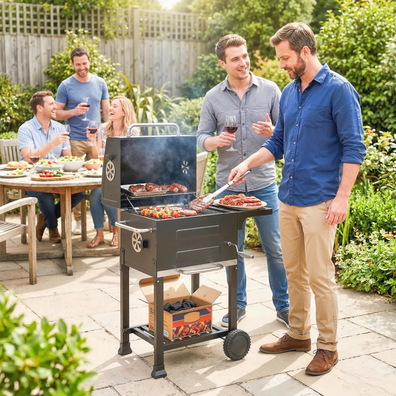 Outsunny Barbecue a Carbone con Termometro per Patio e Giardino, Nero