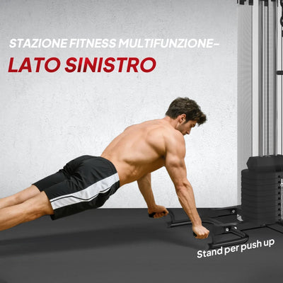 SPORTNOW Stazione Fitness Multifunzione per Allenamento del Corpo, in Acciaio e PU, 225x175x200 cm, Nero