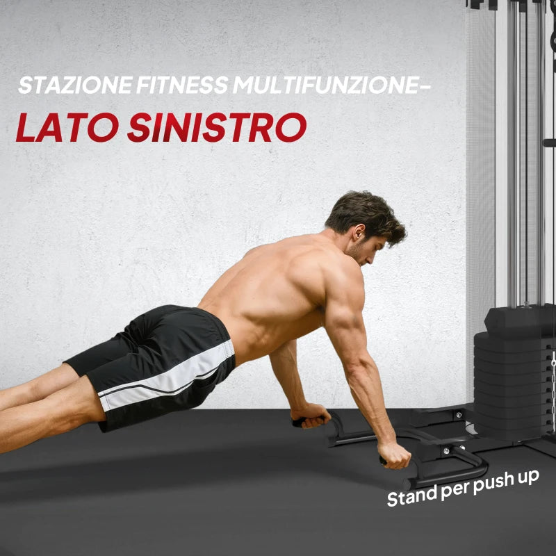 SPORTNOW Stazione Fitness Multifunzione per Allenamento del Corpo, in Acciaio e PU, 225x175x200 cm, Nero