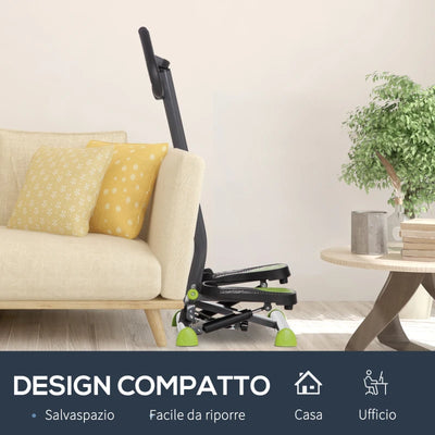 HOMCOM Stepper con Manubrio, Pedali Antiscivolo e Monitor LCD, in Acciaio e ABS, 55x44x108 cm, Nero Grigio e Verde