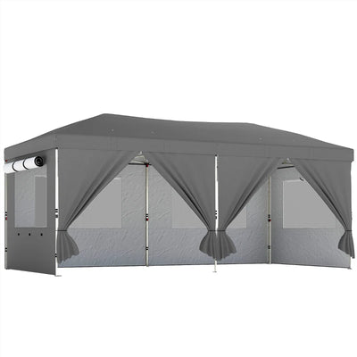 Outsunny Gazebo Pieghevole 3x6 m con 6 Pareti Laterali, Sacchi e Picchetti, in Metallo e Tessuto Oxford, Grigio Scuro