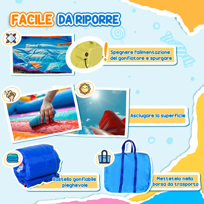 Outsunny Castello Gonfiabile per Bambini con Scivolo, Piscina e Canestro da Basket, Gioco Gonfiabile Gigante e Rimbalzante per 3 Bambini, 360x305x210 cm