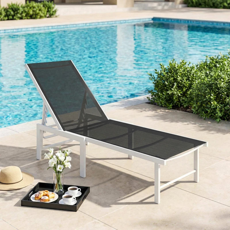Outsunny Lettino Sdraio con Schienale Regolabile su 5 Livelli, in Acciaio e Textilene, 60x166x84 cm, Bianco e Grigio