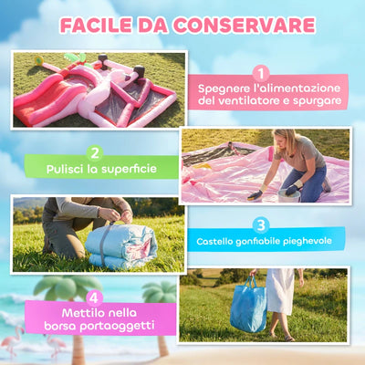 AIYAPLAY Castello Gonfiabile per Bambini con Scivolo, Trampolino, Vasca di Palline e Canestro Basket, 255x230x196 cm, Rosa