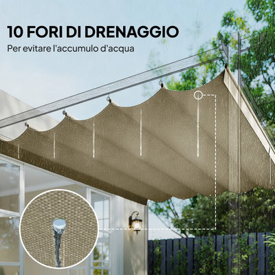 Outsunny Copertura per Gazebo Pergola 4x3 m in Poliestere Traspirante Beige con 10 Fori di Drenaggio
