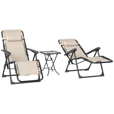 Outsunny Set 2 Sedie Sdraio a Gravità Zero Pieghevoli con Schienale Regolabile e Tavolino, Beige