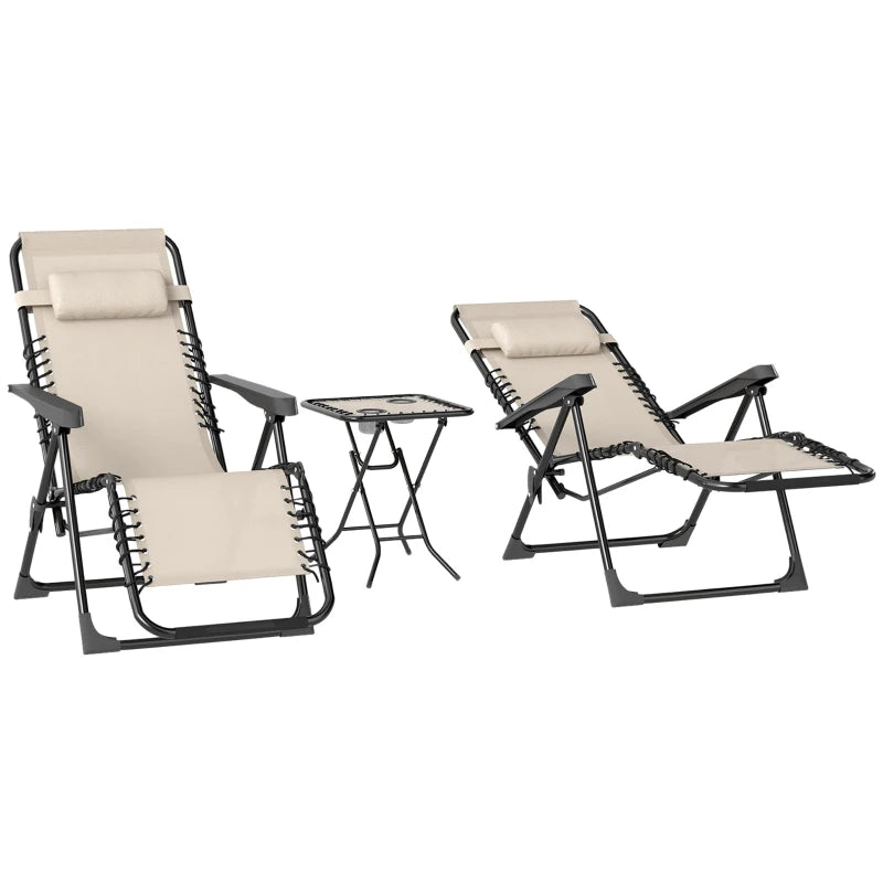 Outsunny Set 2 Sedie Sdraio a Gravità Zero Pieghevoli con Schienale Regolabile e Tavolino, Beige
