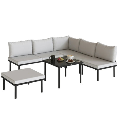 Outsunny Set Mobili Giardino Metallo 6 Persone, Divano Angolare Cuscini, Grigio Chiaro