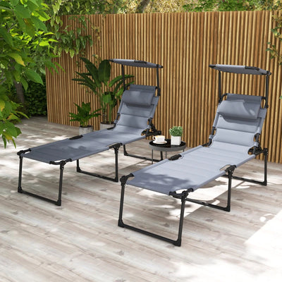 Outsunny Set 2 Lettini Prendisole Reclinabili ad Altezza Regolabile, 70x201.5x45 cm, Nero e Grigio