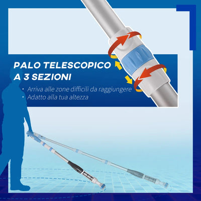 Outsunny Aspirapolvere per Piscina Portatile e Cordless con Asta a 3 Livelli, Ø6x106-162 cm, Blu e Bianco