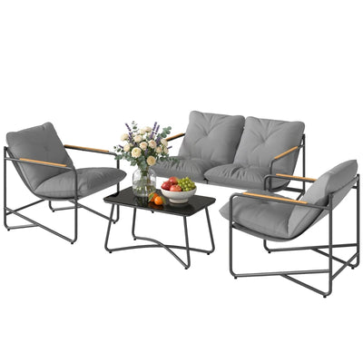 Outsunny Salotto da Giardino 4 Posti con Divanetto 2 Posti e 2 Poltrone con Cuscini, Grigio Chiaro