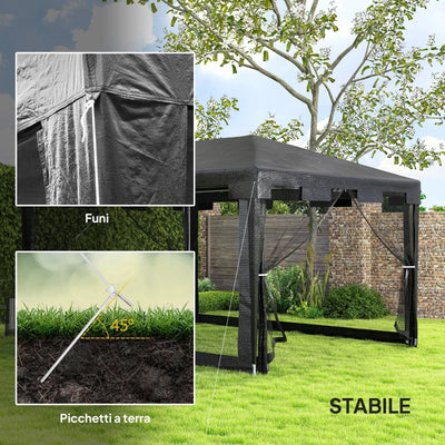 Outsunny Gazebo 4x3 m Pieghevole con Zanzariera e 2 Ingressi, in Metallo e PE, Grigio Scuro