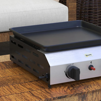 Outsunny Piastra Barbecue a Gas con 2 Bruciatori, Piano Antiaderente e Potenza 4.8kw, Argento