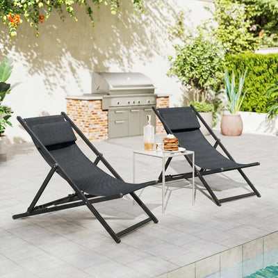 Outsunny Set 2 Sedie Poltrona Sdraio da Esterni, Pieghevoli e Reclinabili, in Alluminio, 100x60x85 cm, Grigio Scuro