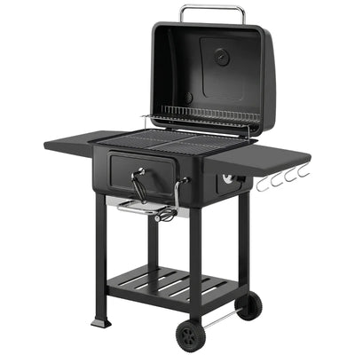 Outsunny Barbecue a Carbone, Griglia Smoker con Ruote per Uso Esterno, Nero