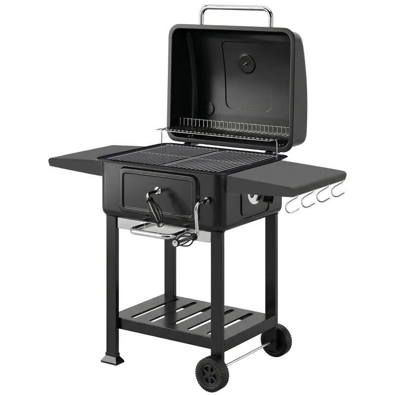 Outsunny Barbecue a Carbone, Griglia Smoker con Ruote per Uso Esterno, Nero