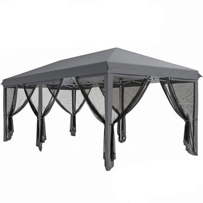Outsunny Gazebo da Giardino Pieghevole 6x3 m con 6 Zanzariere e Pulsante, in Acciaio e Poliestere, Grigio