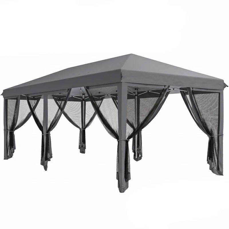 Outsunny Gazebo da Giardino Pieghevole 6x3 m con 6 Zanzariere e Pulsante, in Acciaio e Poliestere, Grigio