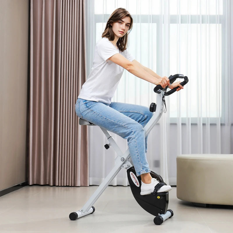 SPORTNOW Cyclette Pieghevole Magnetica 8 Livelli, Display LCD, Rotelle e Sellino Regolabile, Nero