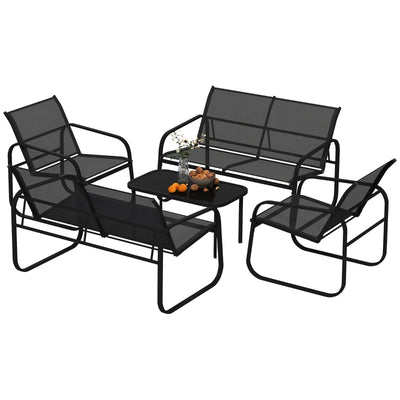 Outsunny Set da Giardino con 2 Divani 2 Posti, 2 Poltrone e un Tavolino da Caffè con Piano in Vetro, Nero