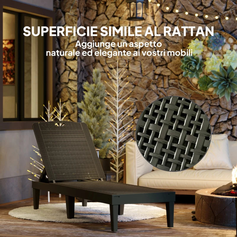 Outsunny Set 2 Lettini Prendisole con Schienale Regolabile su 4 Posizioni Effetto Rattan a Doghe, Nero