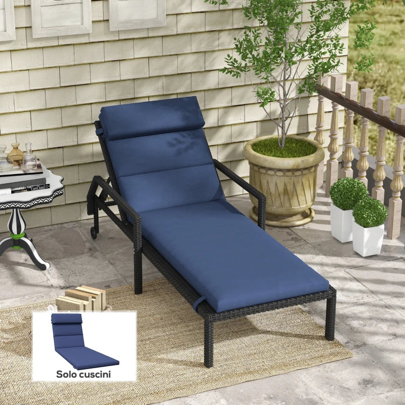 Outsunny Cuscino per Sdraio e Lettino Prendisole in Tessuto con Lacci di Fissaggio, Blu Scuro