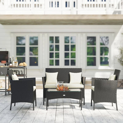 Outsunny Set da Giardino 4Pezzi in Rattan con 2 Sedie, Poltrona da Giardino a 2 Posti e Tavolino Basso