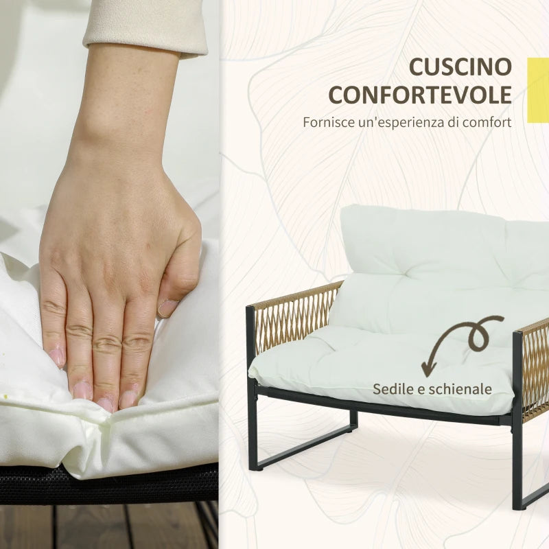 Outsunny Set da Giardino 4 Pezzi in Rattan con Divanetto, 2 Sedie e Tavolino da Caffè, Nero, Marrone e Crema