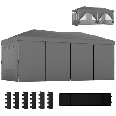 Outsunny Gazebo Pieghevole 3x6 m con 6 Pareti Laterali, Sacchi e Picchetti, in Metallo e Tessuto Oxford, Grigio Scuro