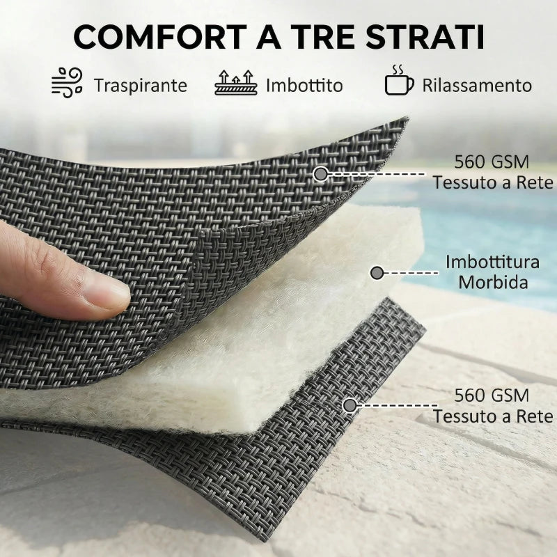 Outsunny Lettino Prendisole da Giardino con Ruote, in Texteline con Telaio in Alluminio, Grigio Scuro e Bianco