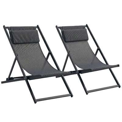 Outsunny Set 2 Sedie Poltrona Sdraio da Esterni, Pieghevoli e Reclinabili, in Alluminio, 100x60x85 cm, Grigio Scuro