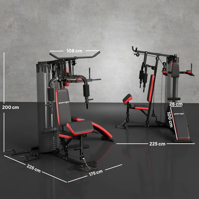 SPORTNOW Stazione Fitness Multifunzione per Allenamento del Corpo, in Acciaio e PU, 225x175x200 cm, Nero