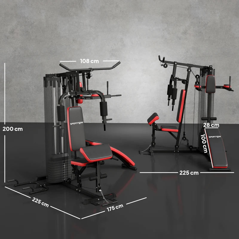 SPORTNOW Stazione Fitness Multifunzione per Allenamento del Corpo, in Acciaio e PU, 225x175x200 cm, Nero