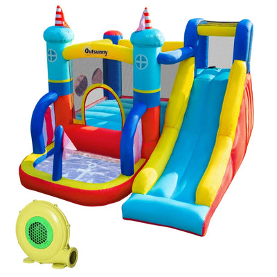 Outsunny Castello Gonfiabile 4 in 1 Bimbi 3-8 Anni, Scivolo e Piscina, 265x260x200cm