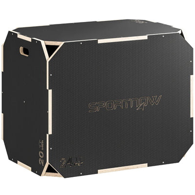 SPORTNOW Plyo Box in Legno 3 in 1, Box Pliometrico per Salti Antiscivolo con Maniglie per Allenamento in Casa Palestra, 76x61x51 cm, Nero
