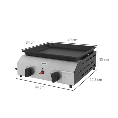 Outsunny Piastra Barbecue a Gas con 2 Bruciatori, Piano Antiaderente e Potenza 4.8kw, Argento