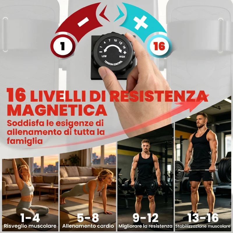 SPORTNOW Vogatore domestico: 16 livelli resistenza, Bluetooth, APP compatibile.
